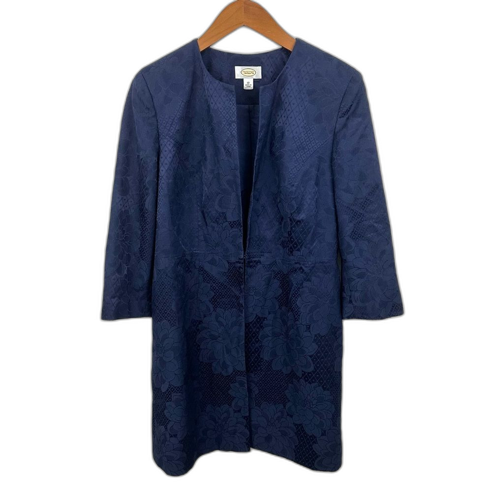 Talbots Blue Floral Long Trench Blazer Jacket Size 10 Professional Careerwear